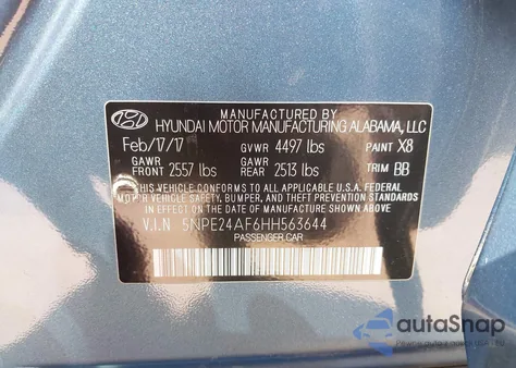 2017 Hyundai Sonata из США, поврежденный, VIN 5NPE24AF6HH563644